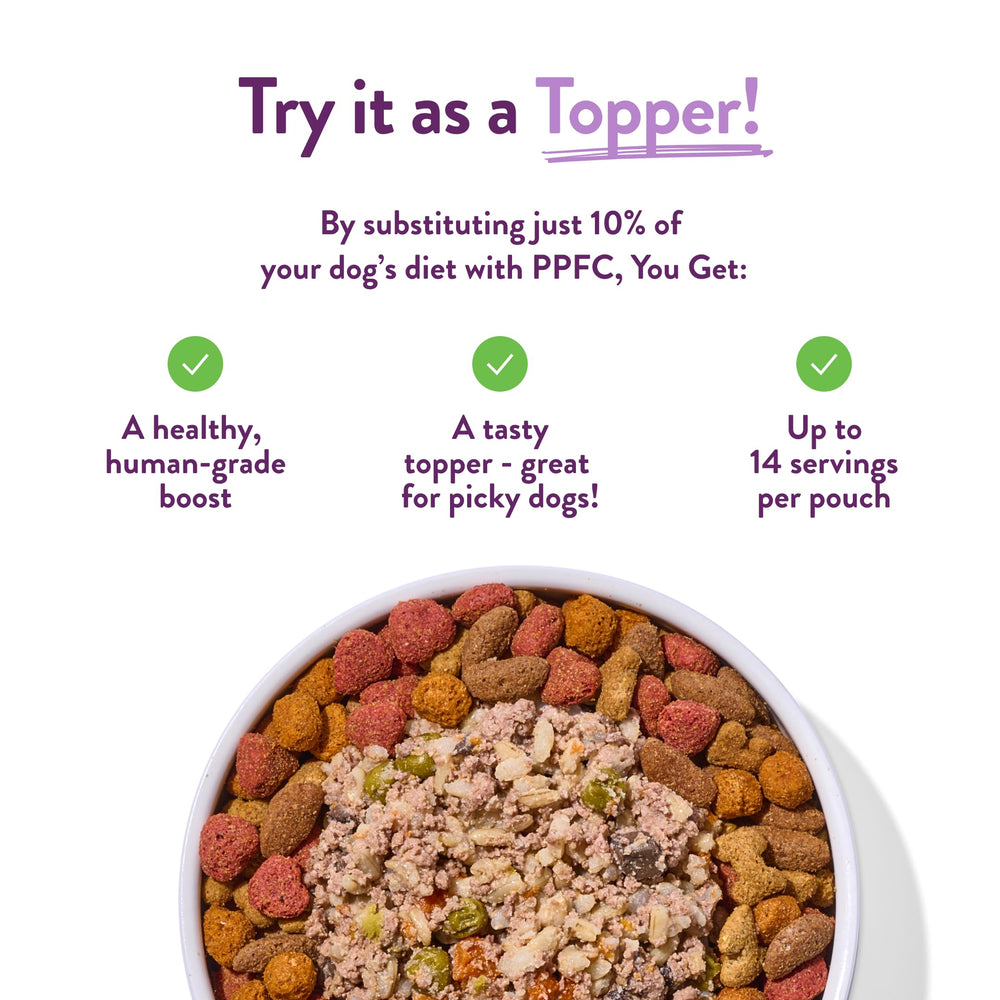 Portland Pet Food Company Winnie's Lamb N Rice ready-to-serve image conveys convenience for meals on the go.