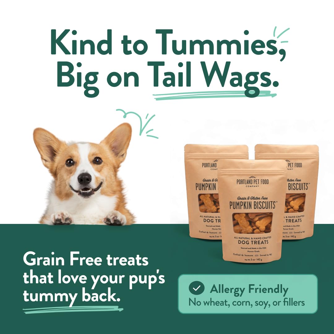 Portland Pumpkin Dog Treats grain-free formula supports sensitive tummies.
