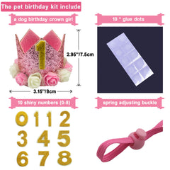 POSAPET puppy-cat birthday headband closeup; shows reusable design for multiple occasions.
