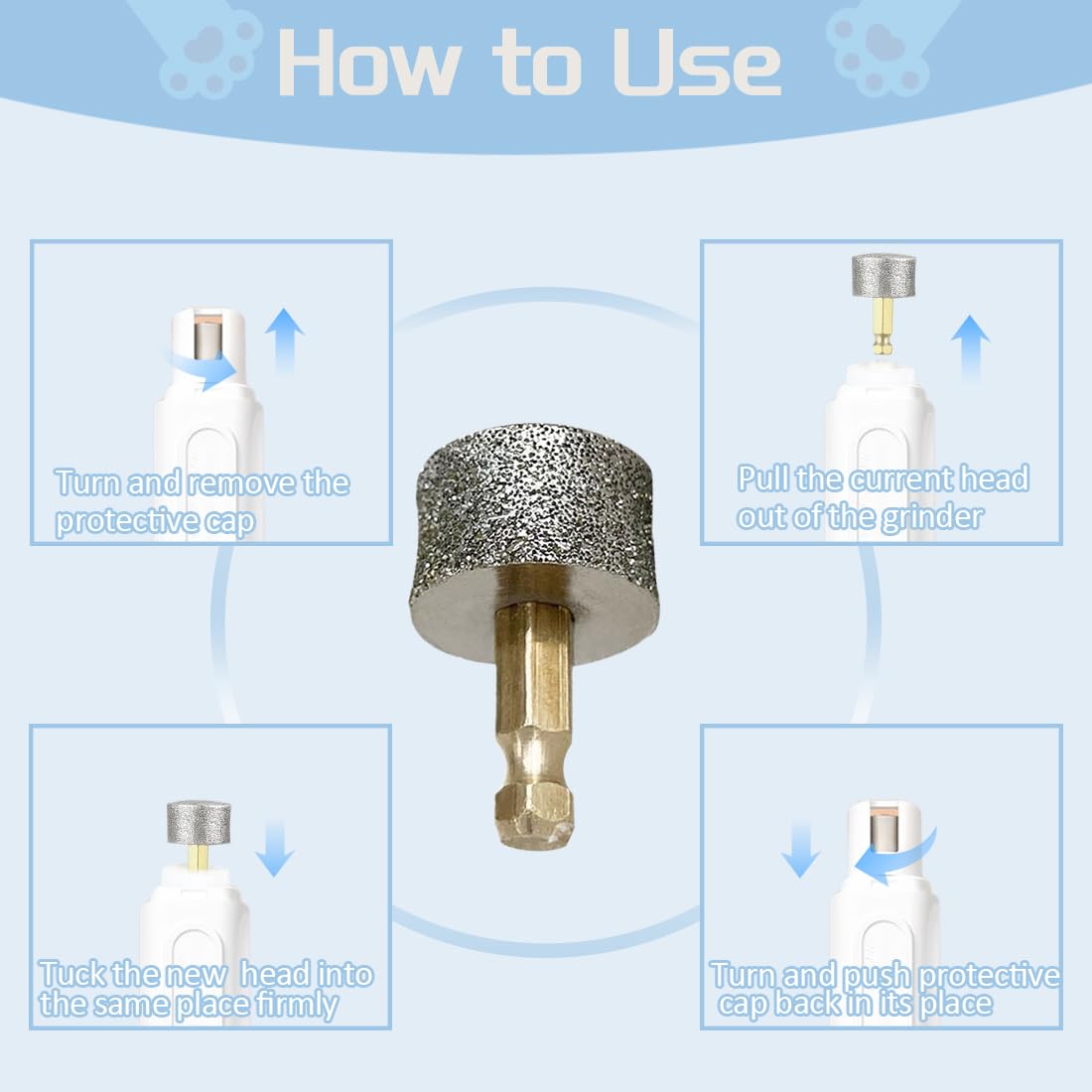 Posinda safe diamond-coated heads support comfortable trimming