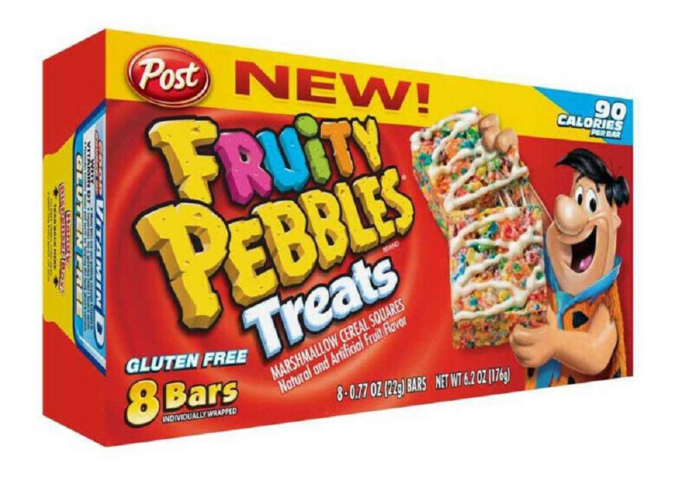 Post Fruity Pebbles Treats 8-count box pack of 2 – convenient, on-the-go snack.