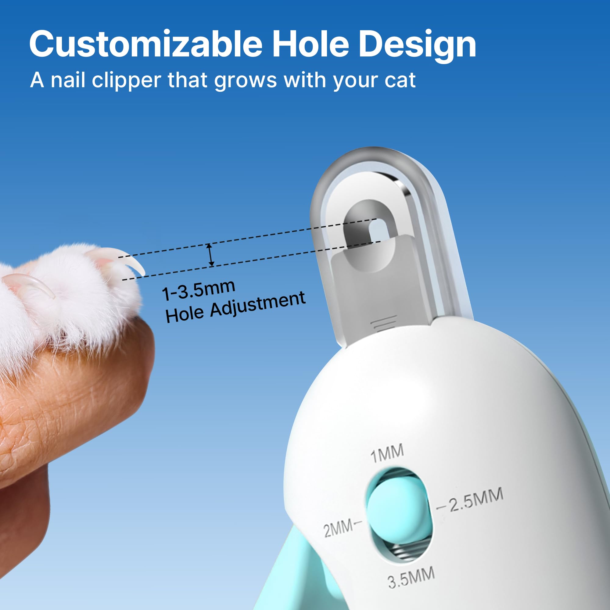 Potaroma blue clipper safety-guard image highlights mess-free trims and eye protection.