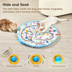 Potaroma hide-and-seek ball inside bag encourages swat-and-pounce play.