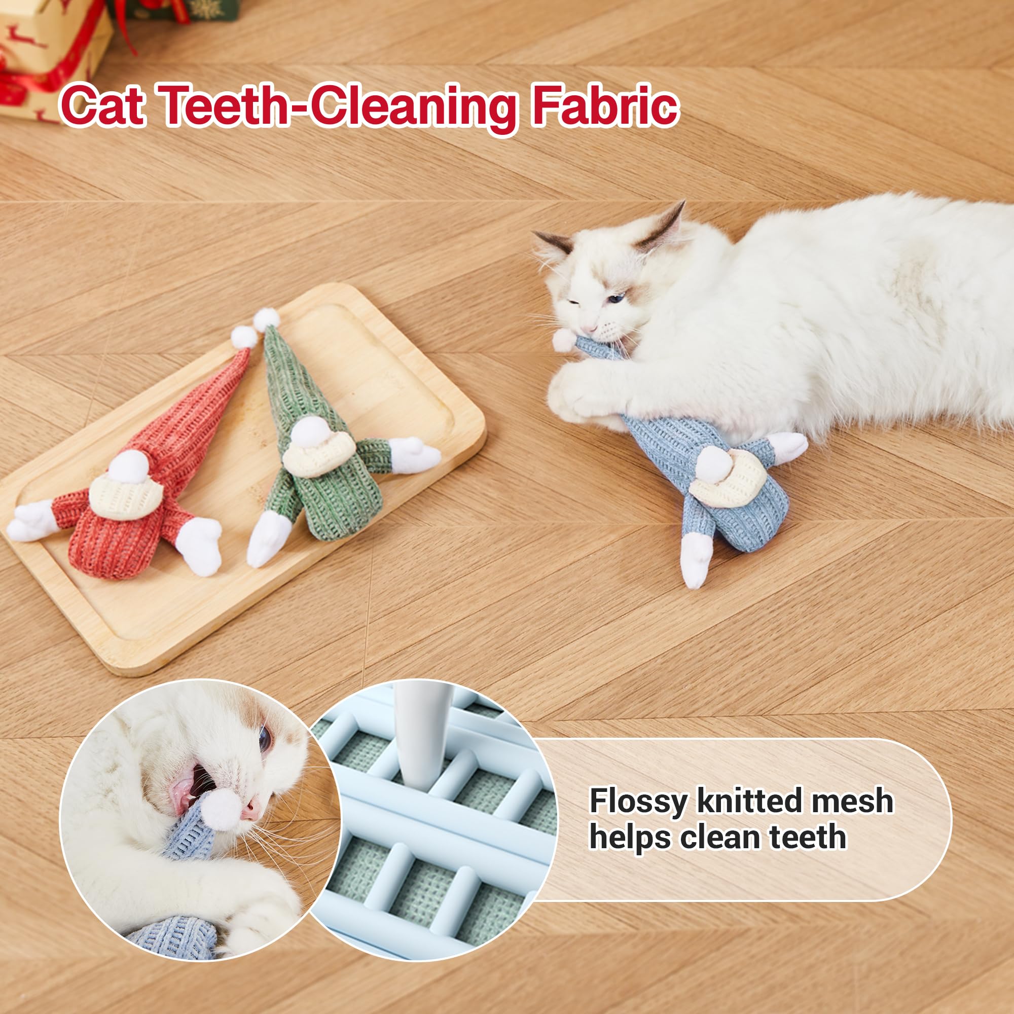 Potaroma cat toys teething knit fabric aiding dental-friendly play.