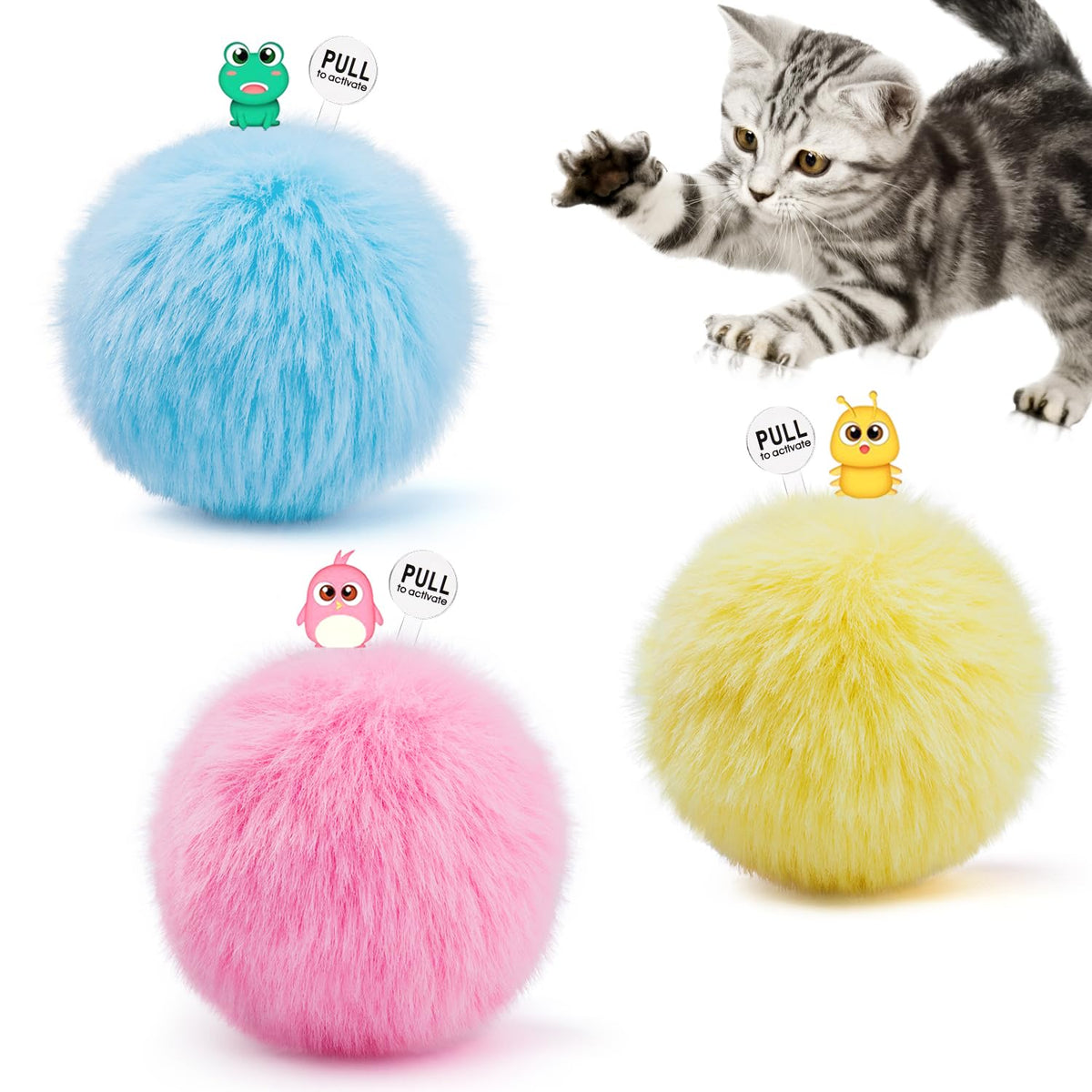 Potaroma chirping cat toy ball close-up showing plush texture and playful sound for active play