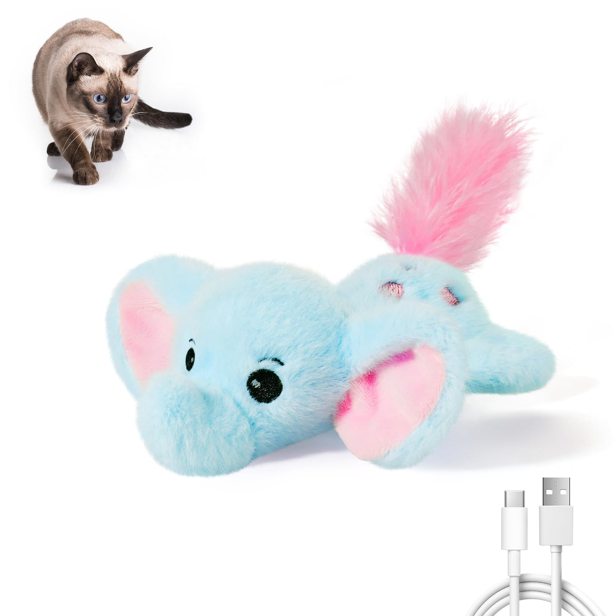 Potaroma flapping-elephant-toy in action stimulates indoor cats' play