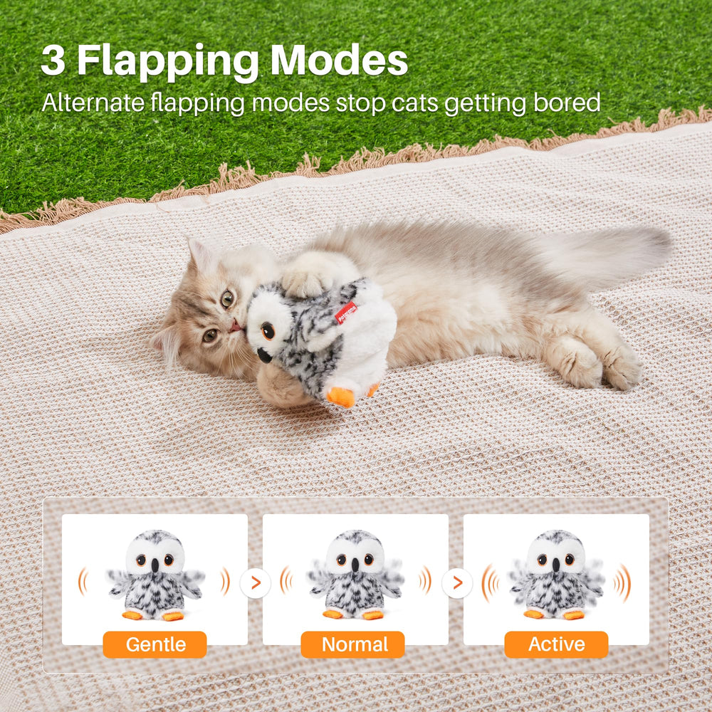 Potaroma flapping owl cat toy chirps sounds to invite chase and interaction