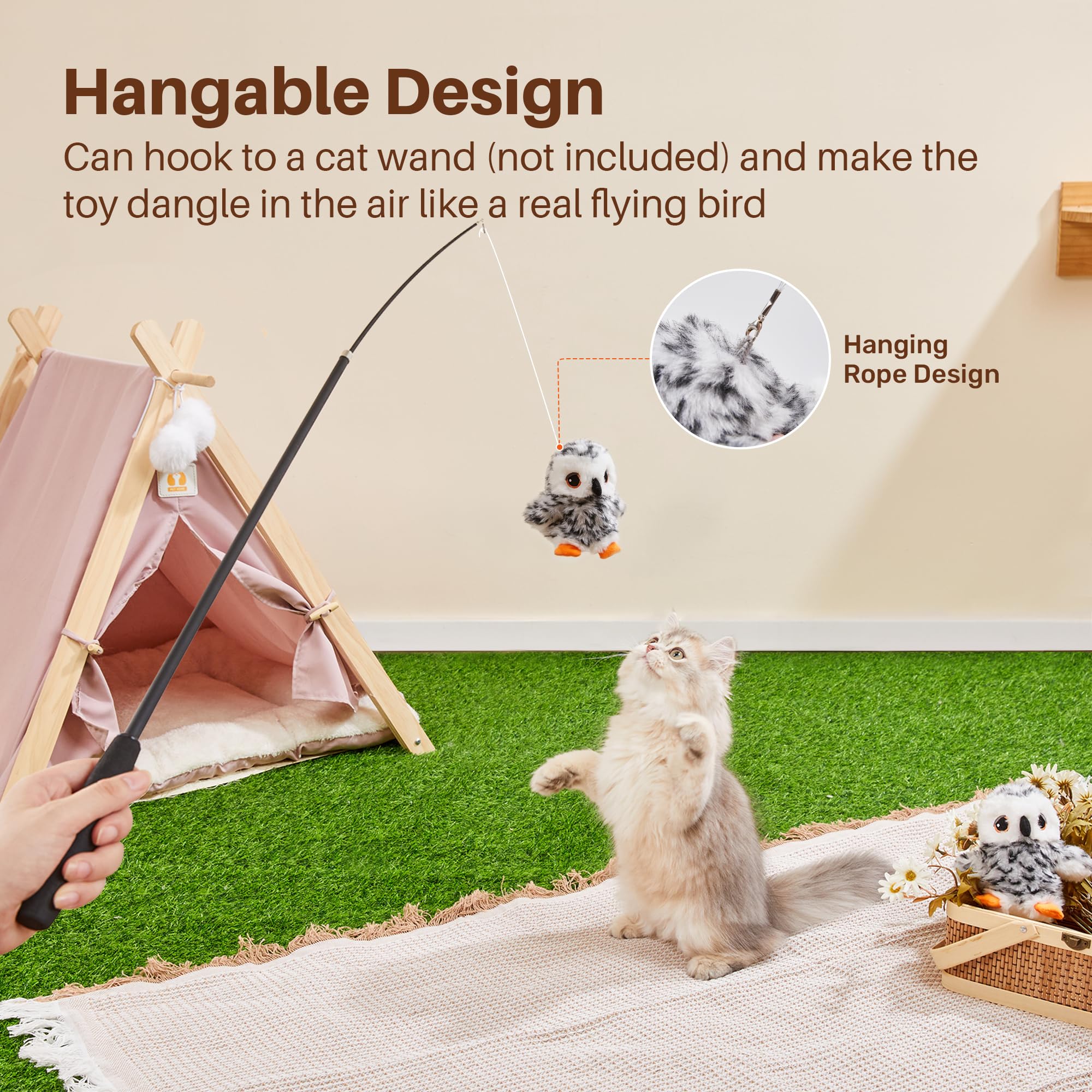 Potaroma flapping owl cat toy soft plush for cuddly yet active play
