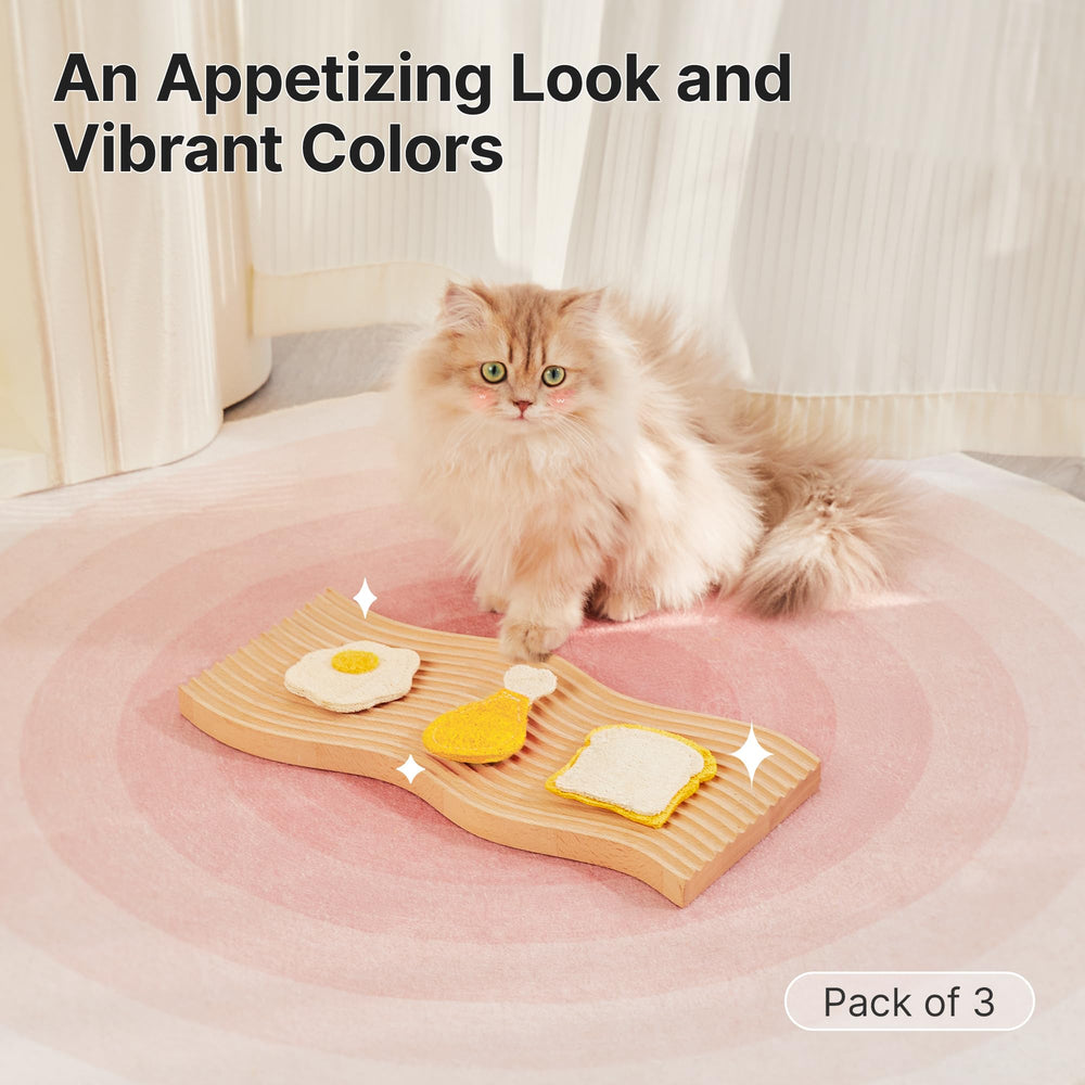 Potaroma loofah 3-pack display showcases colorful, engaging kitten chew toys.