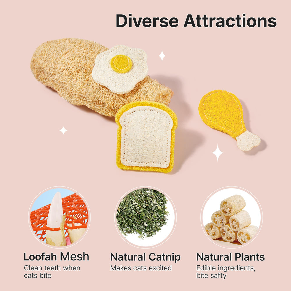 Potaroma loofah cat chew toy toast shape sparks playful chomping.