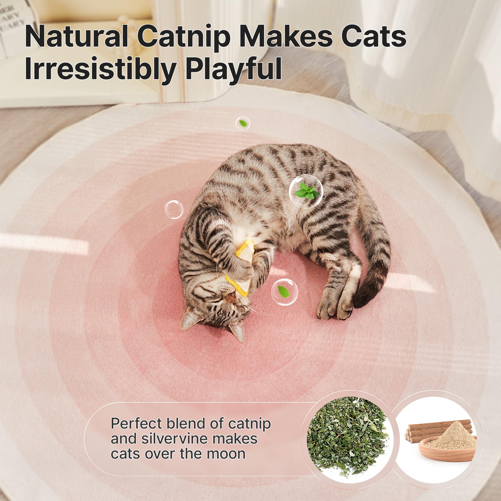 Potaroma loofah toy infused with catnip and silvervine for excitement.