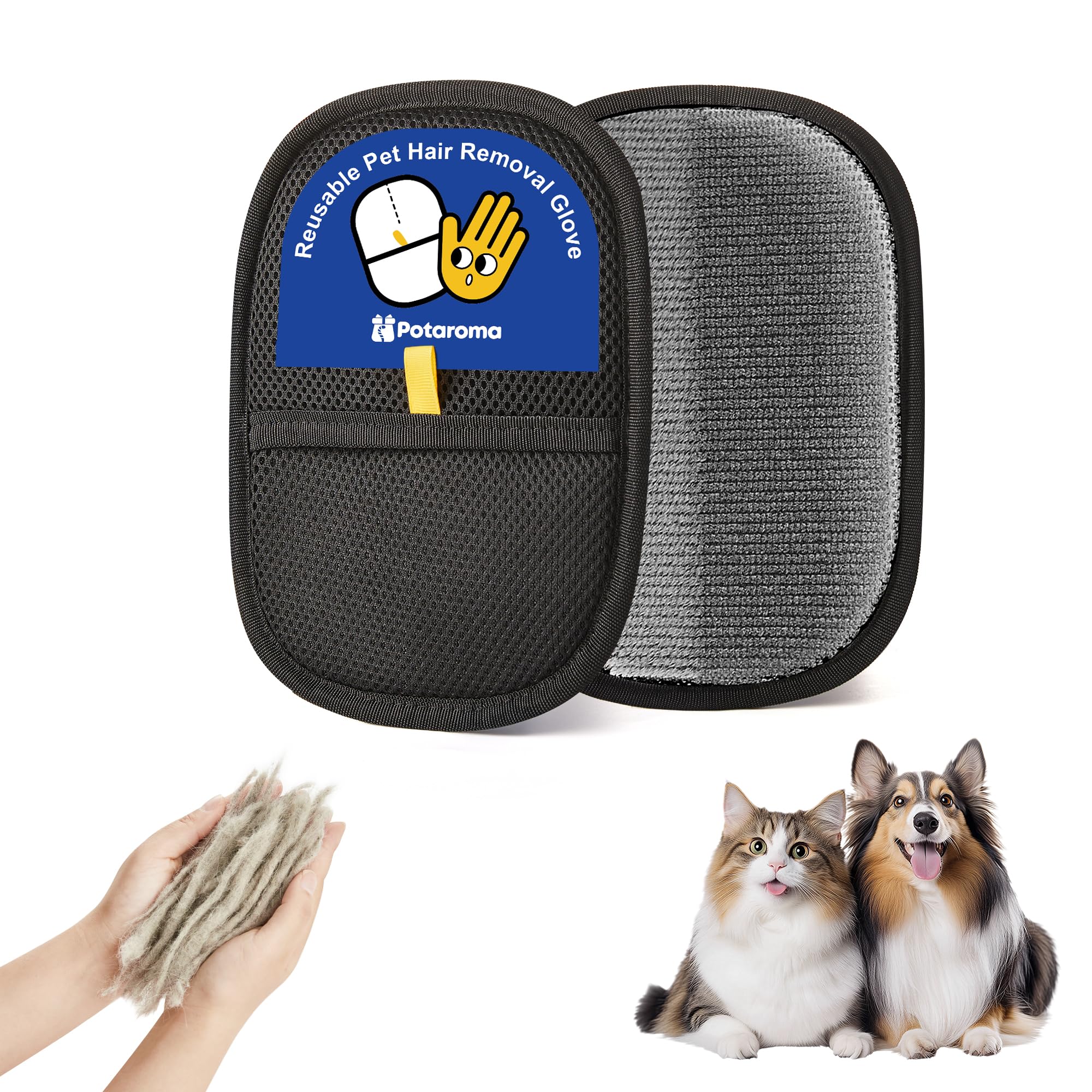 Potaroma reusable pet hair removal glove on sofa lifting fur quickly