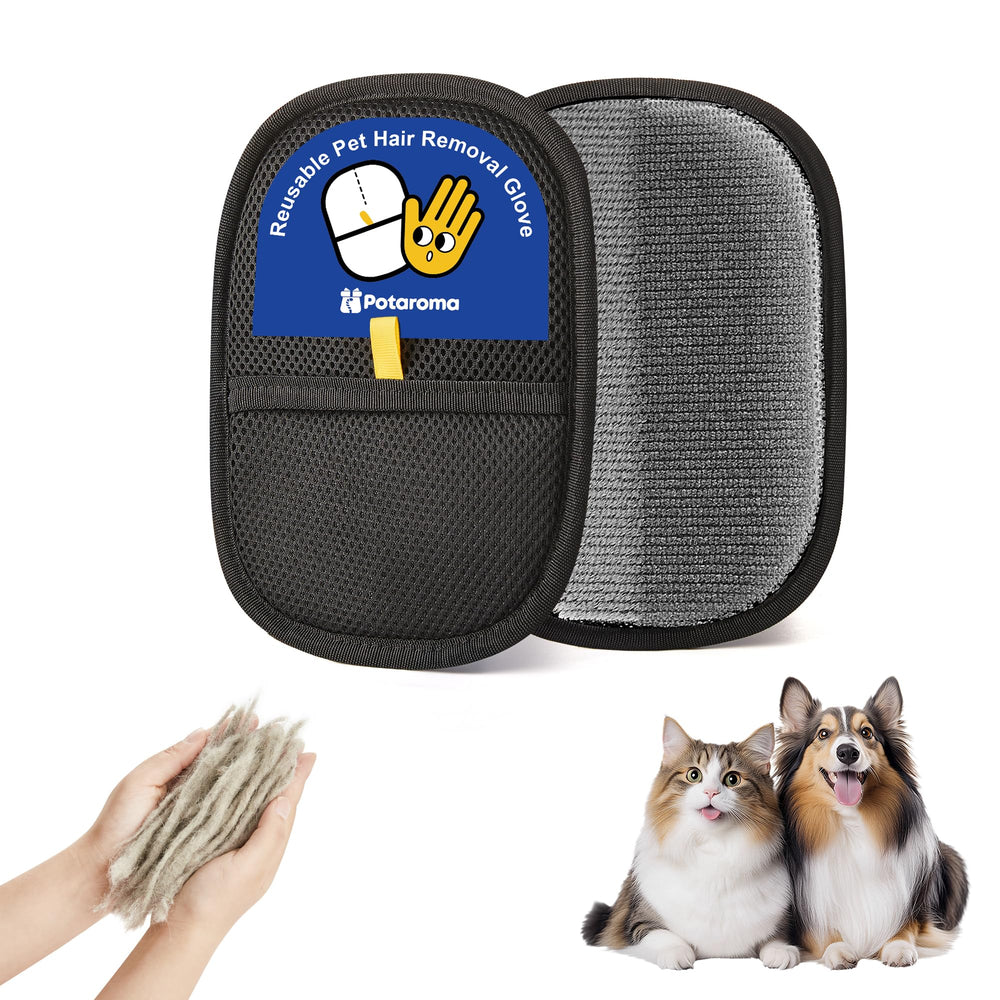 Potaroma reusable pet hair removal glove on sofa lifting fur quickly