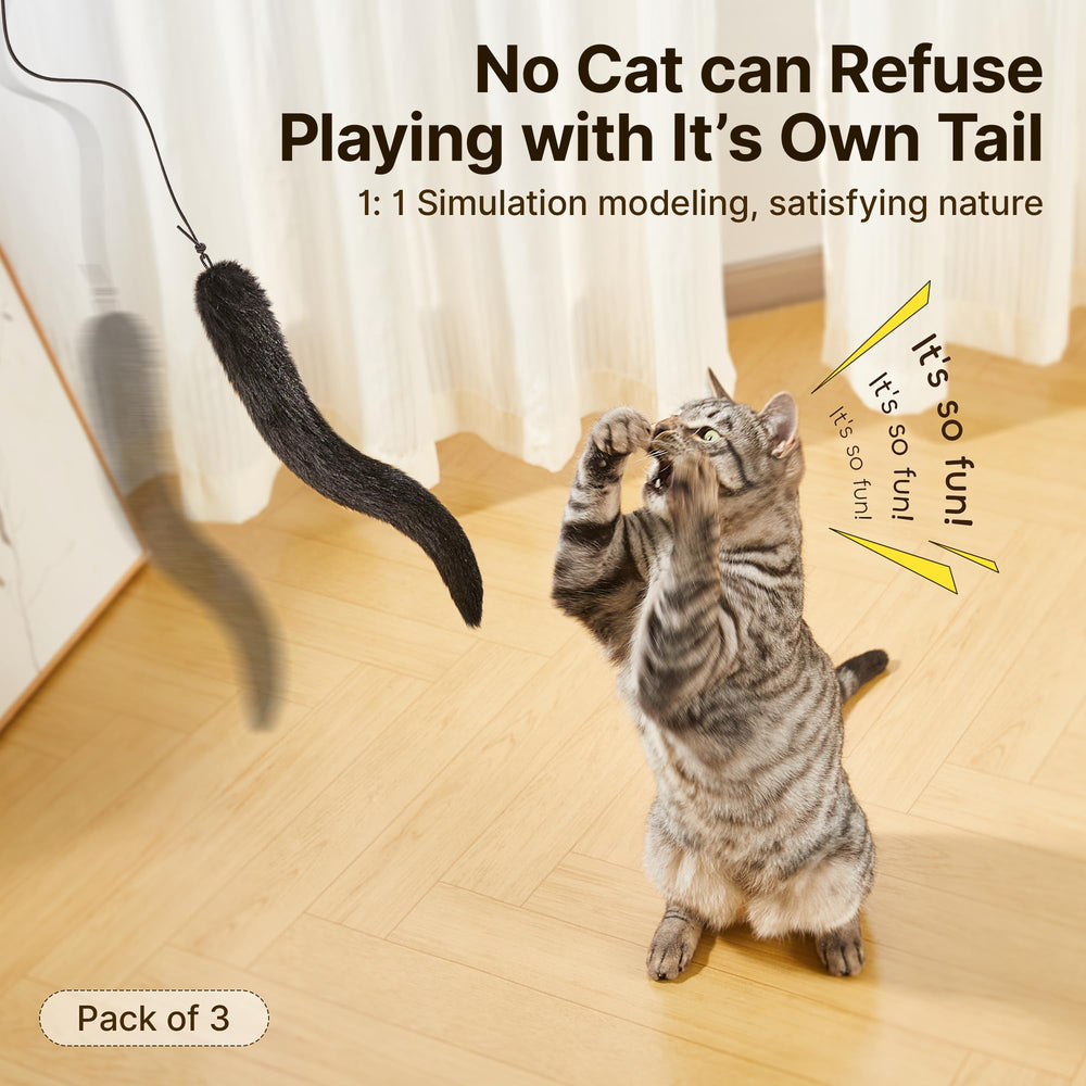 Potaroma tail-design closeup shows realistic plush tail for satisfying kitten kicking.