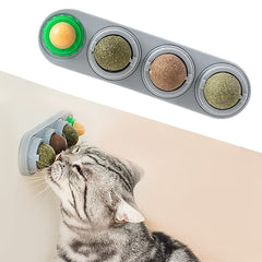 Potaroma wall-attachment catnip ball demonstrates secure play to keep cats engaged.