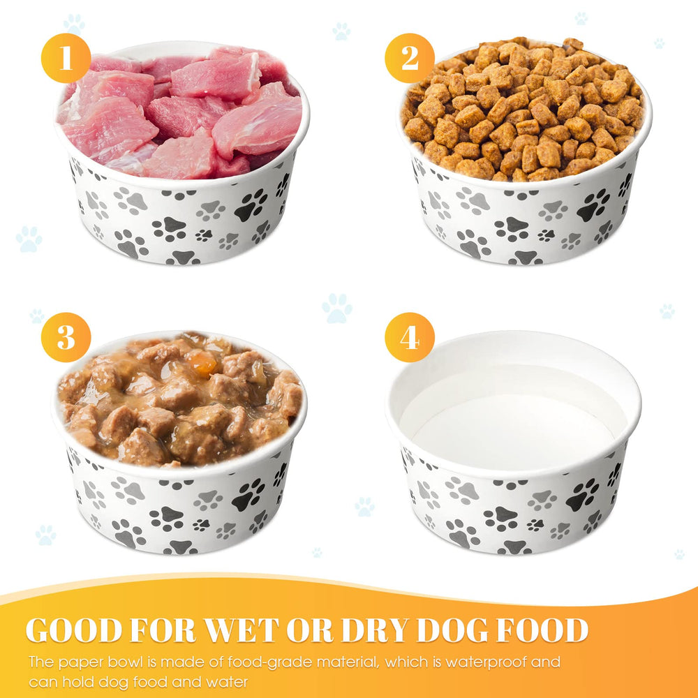 Potchen leak-resistant paper bowls for wet or dry pet food.