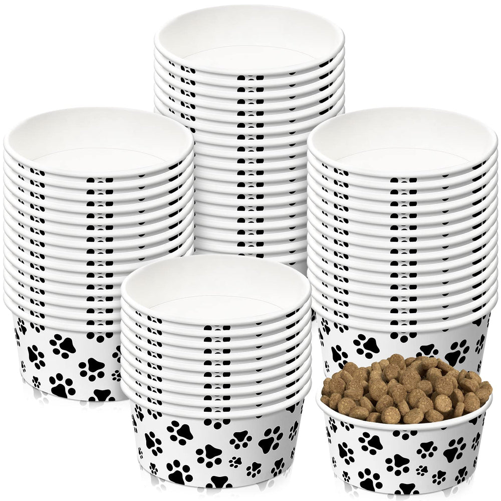 Potchen disposable pet bowls with a cute cartoon pattern for easy on-the-go meals.