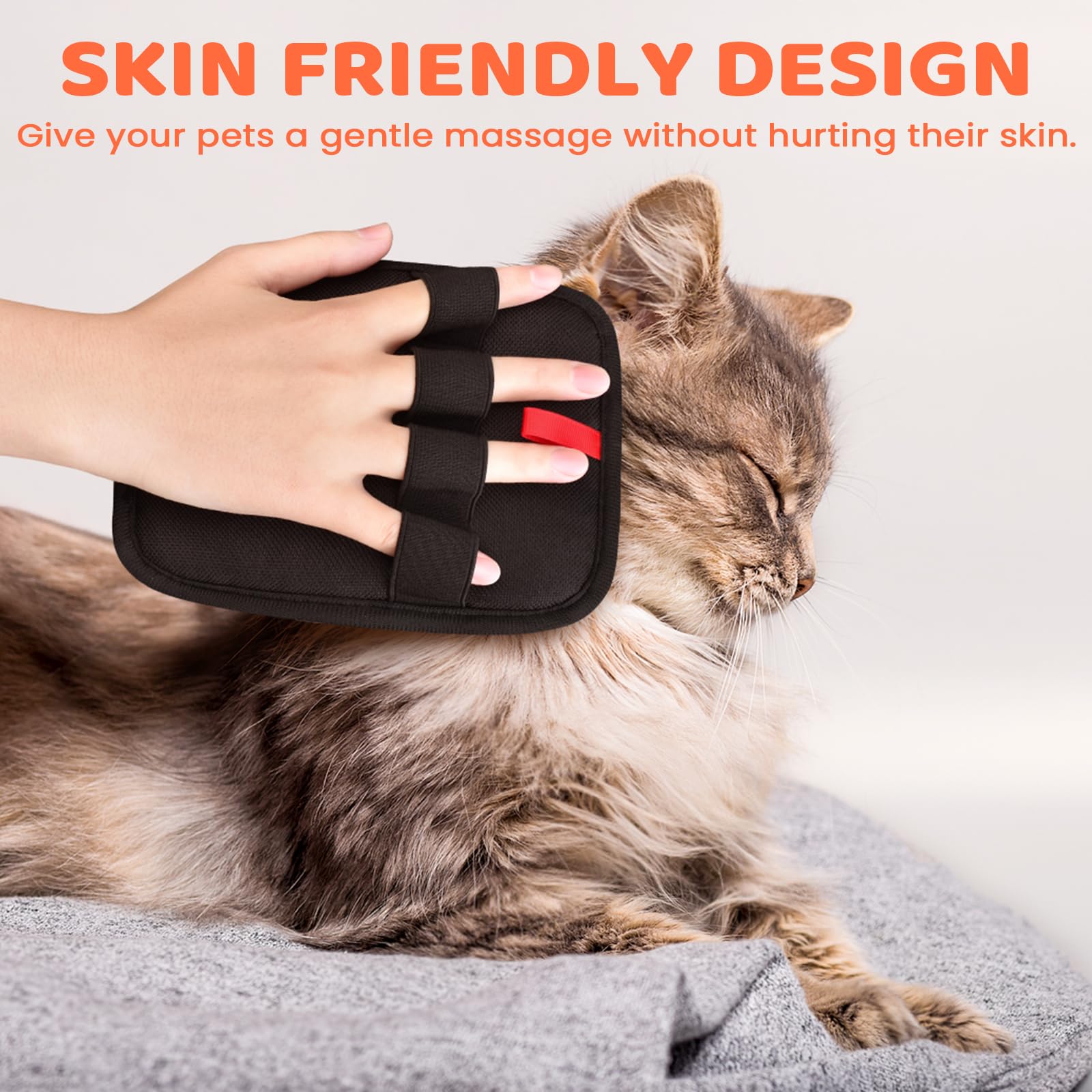Poutilor grooming glove on a sofa demonstrates efficient dual-surface fur removal.