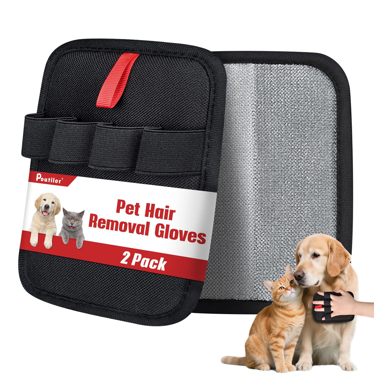 Poutilor pet hair removal glove with grip design offers easy control and fur pickup.