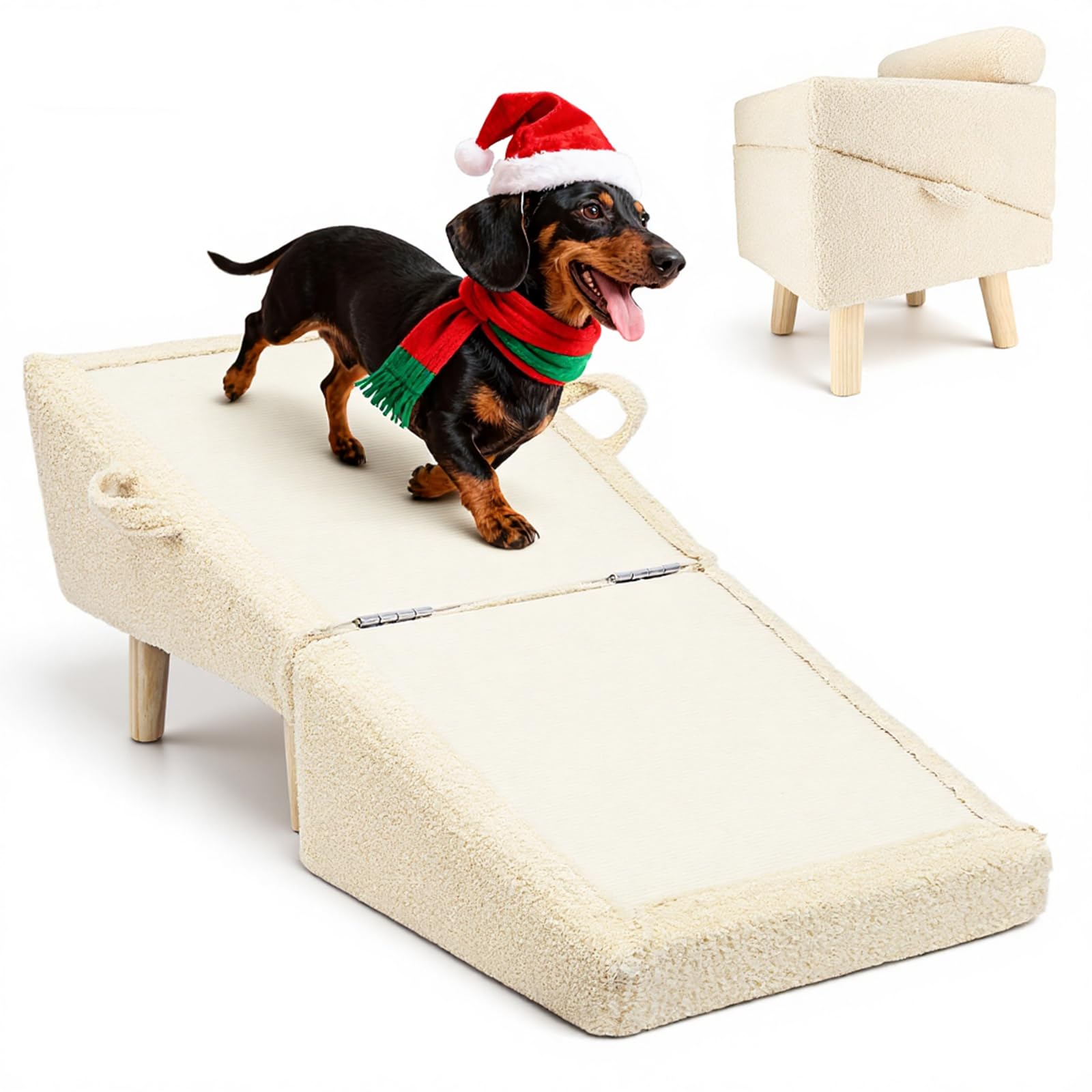 Powerful Xishan dog stairs with sherpa surface for cozy sofa access.