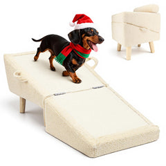 Powerful Xishan dog stairs with sherpa surface for cozy sofa access.