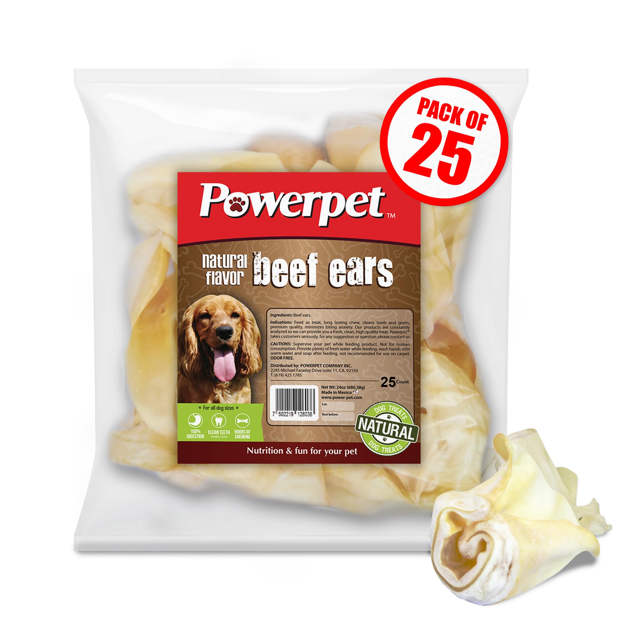 Powerpet Beef Ears close-up chew showing natural texture for a tasty dog snack