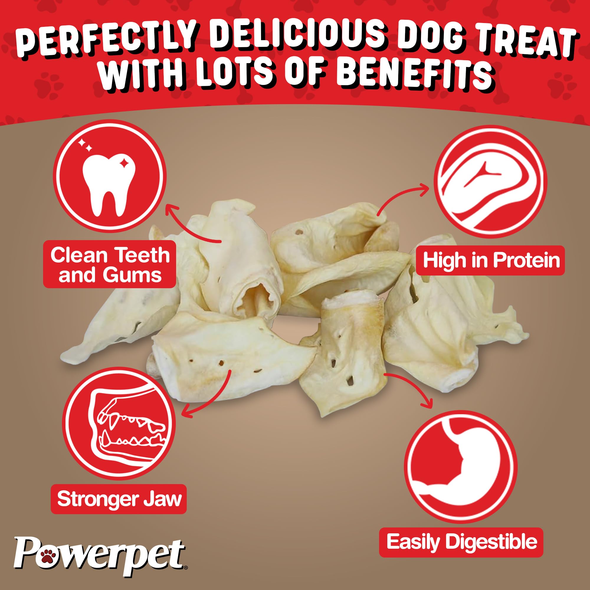 Powerpet Beef Ears texture close-up ideal for durable chews during playtime