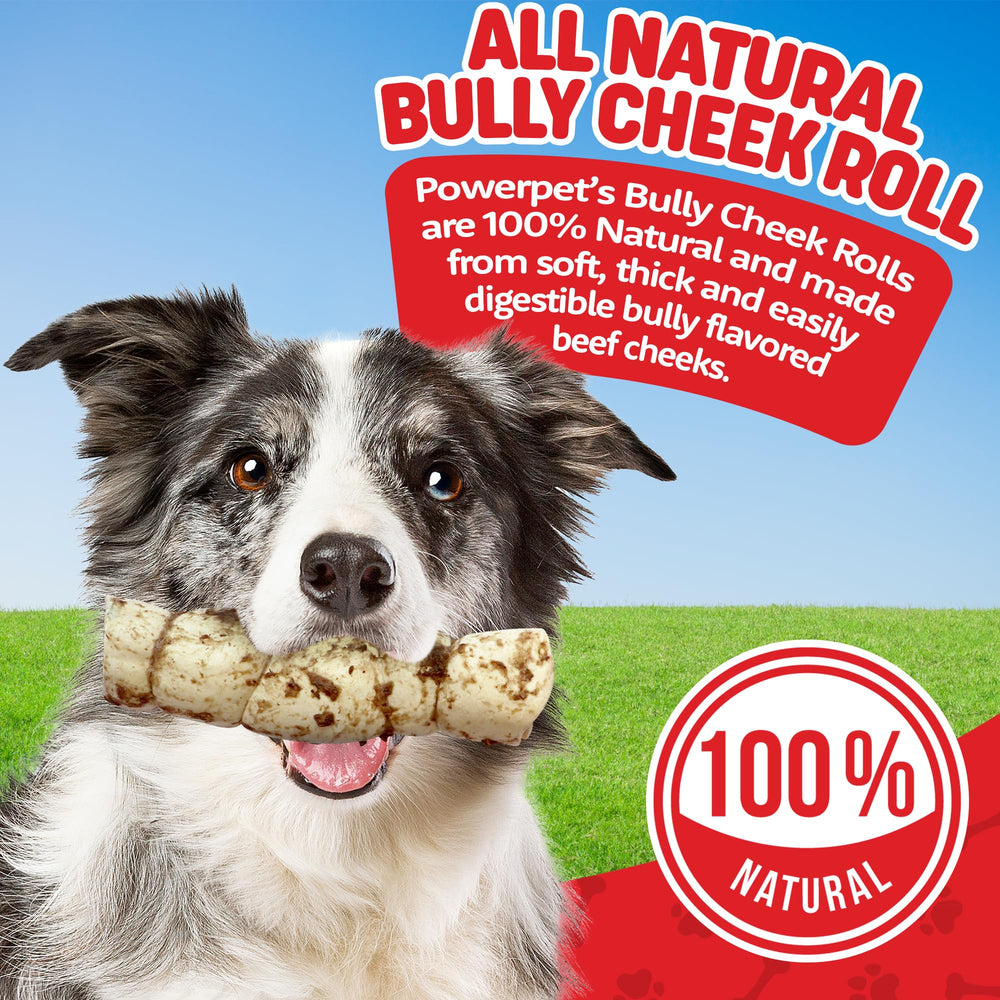 Powerpet Treats Bully Beef Cheek Rolls bulk pack image for multi-dog households