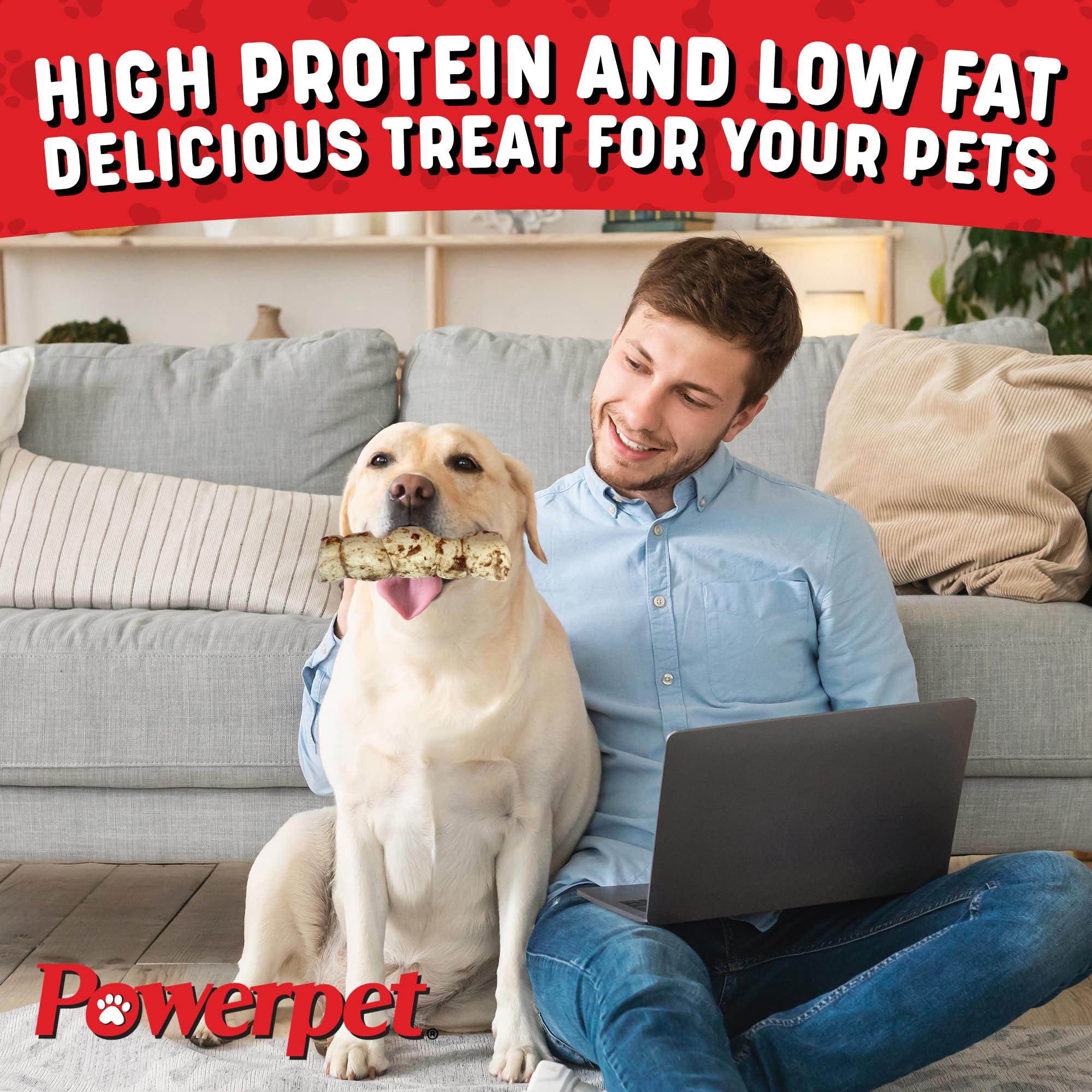 Powerpet Treats Bully Beef Cheek Rolls dental benefits icon suggests dental hygiene support