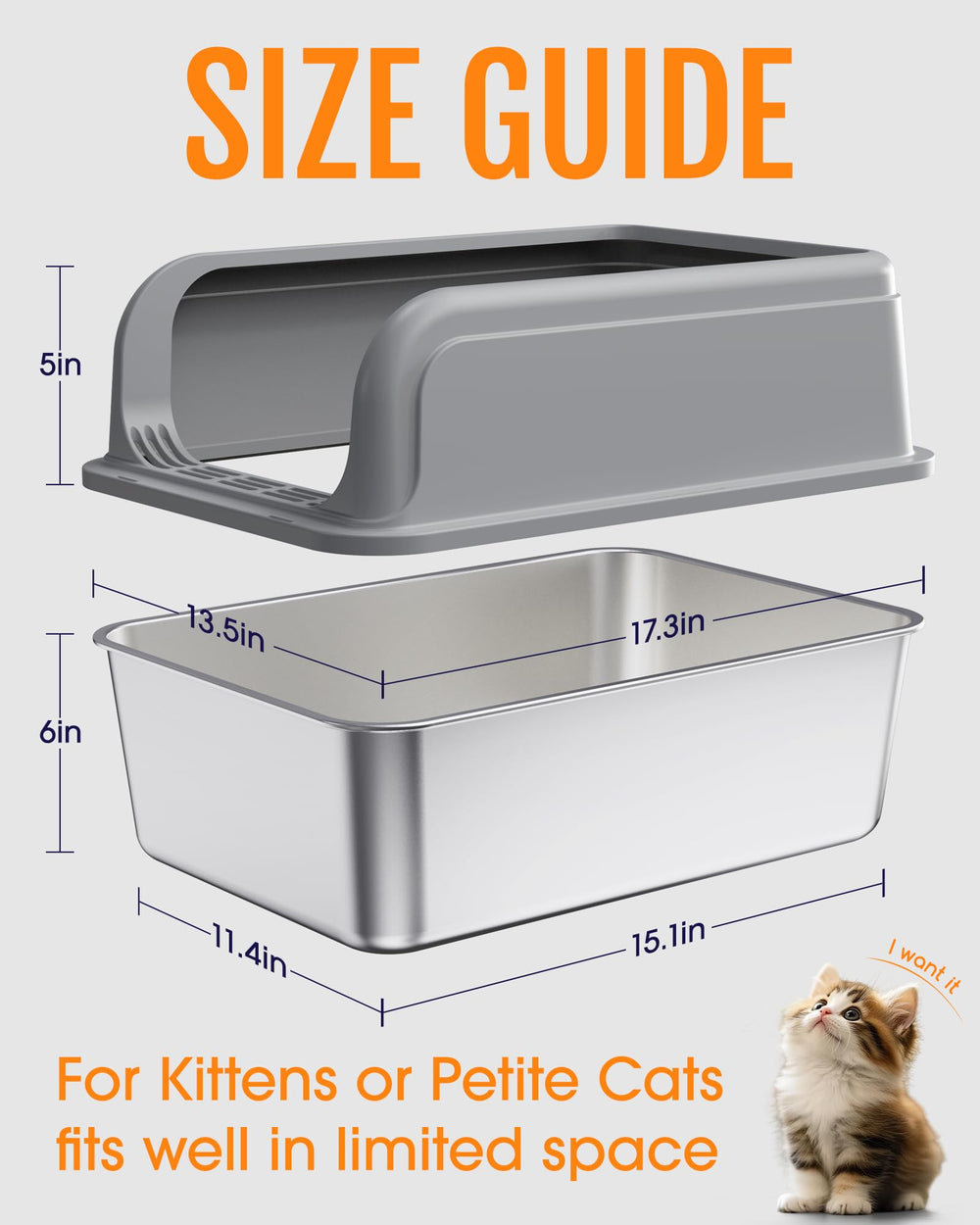 Powools cat litter box with 3-size options demonstrates adaptable fit for kittens.