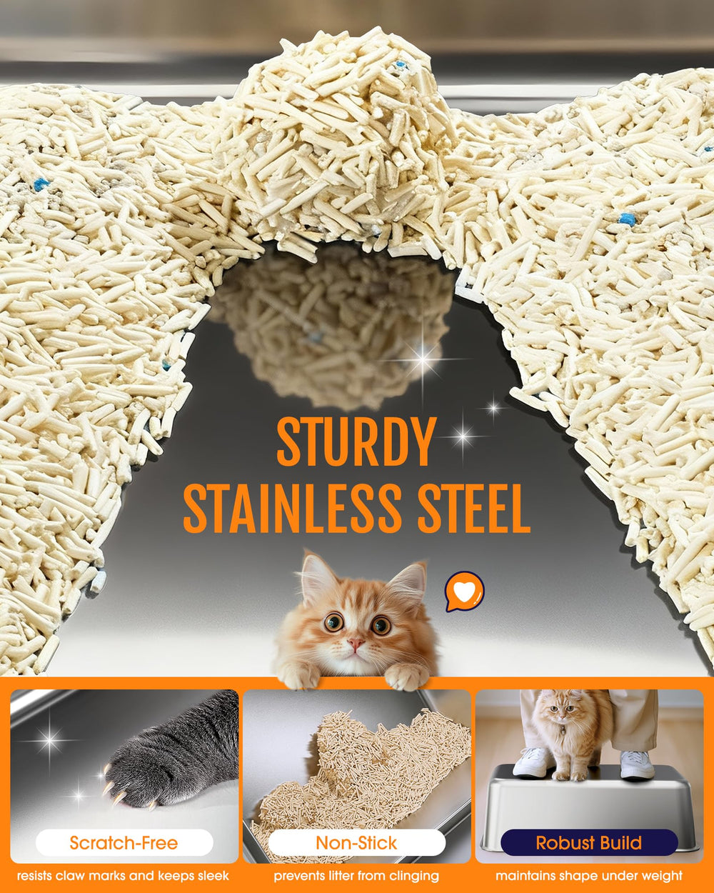 Powools Cat Litter Box with durable non-stick surface simplifies cleaning.