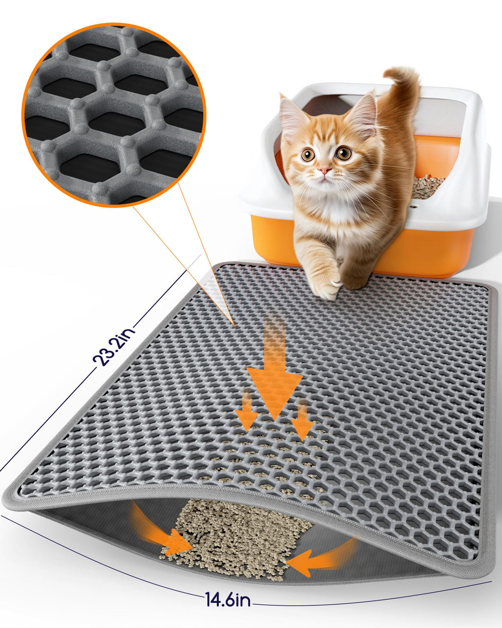 Powools cat litter mat anti-slip backing stays in place during use.
