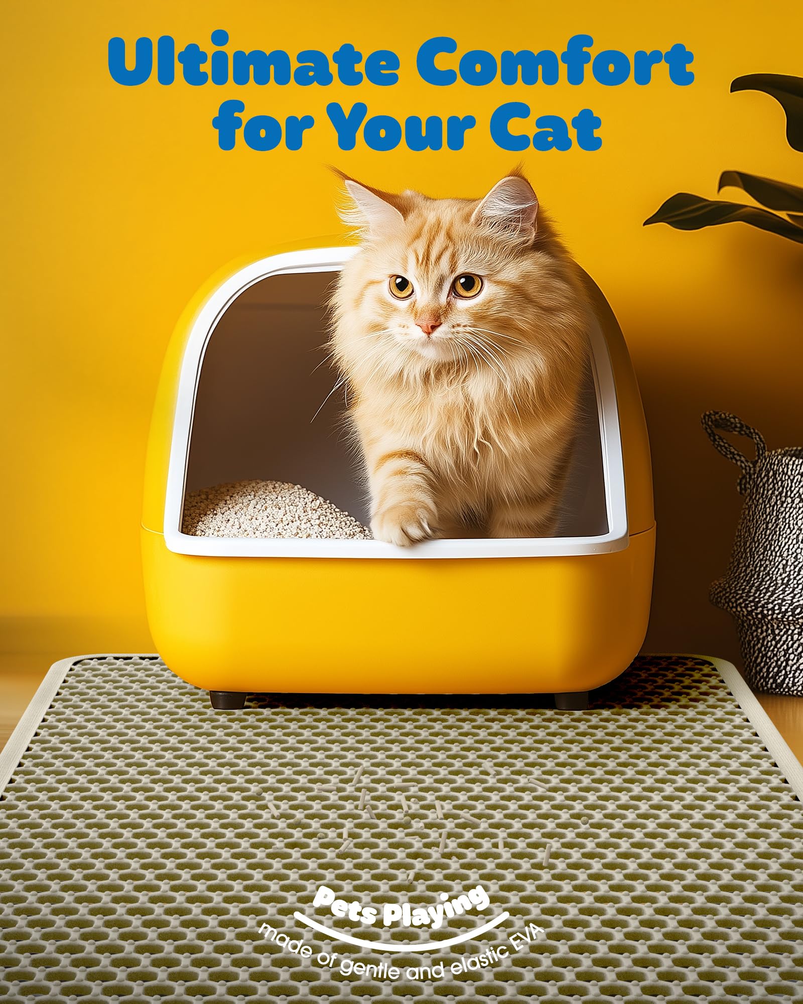 Powools Cat Litter Mat Beige soft EVA material is gentle on cat paws.