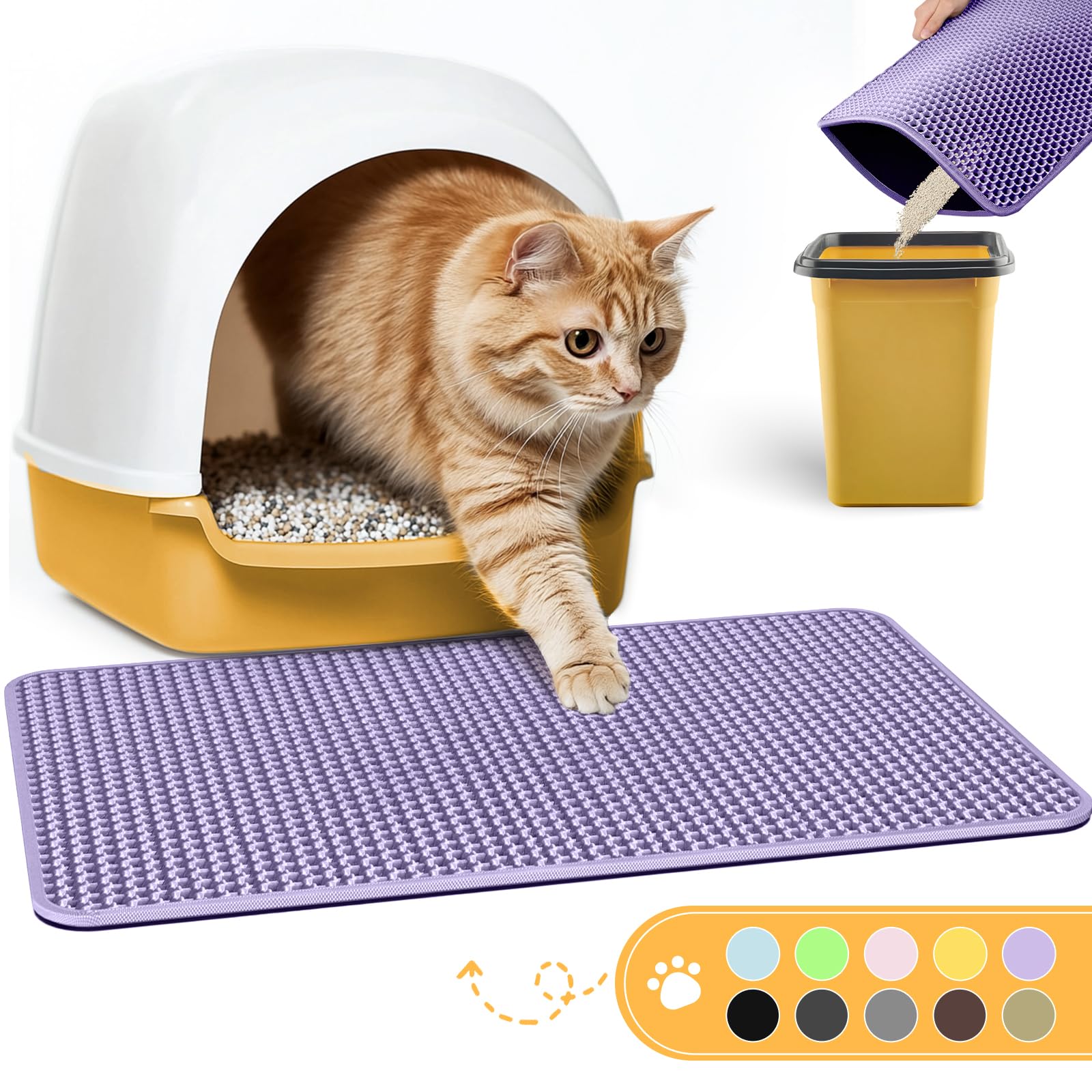 Powools cat litter mat highlights double-layer design catching litter for clean floors.