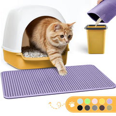 Powools cat litter mat highlights double-layer design catching litter for clean floors.