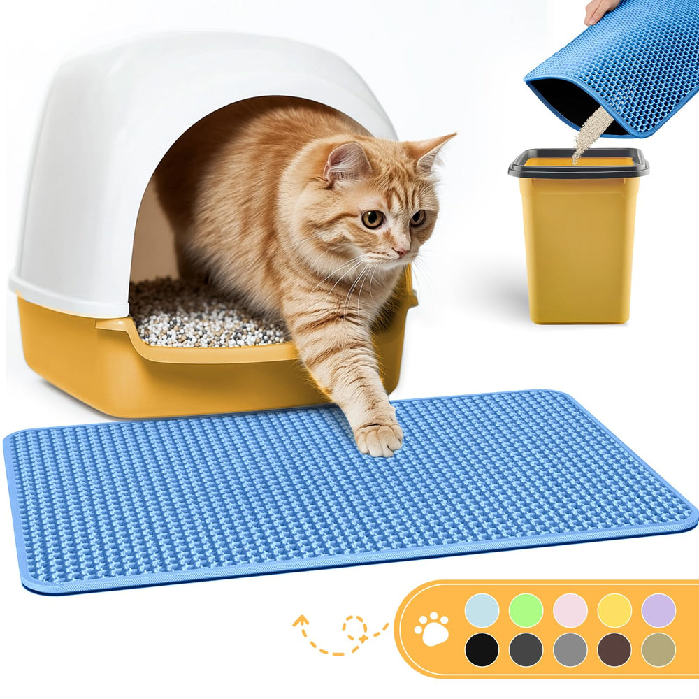 Powools cat litter mat double-layer design traps litter and protects floors.