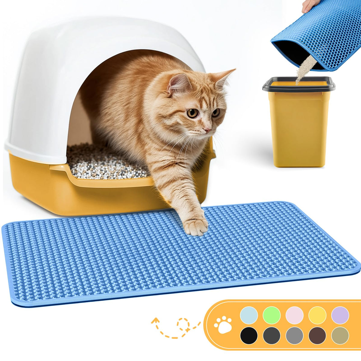 Powools cat litter mat double-layer design traps litter and protects floors.