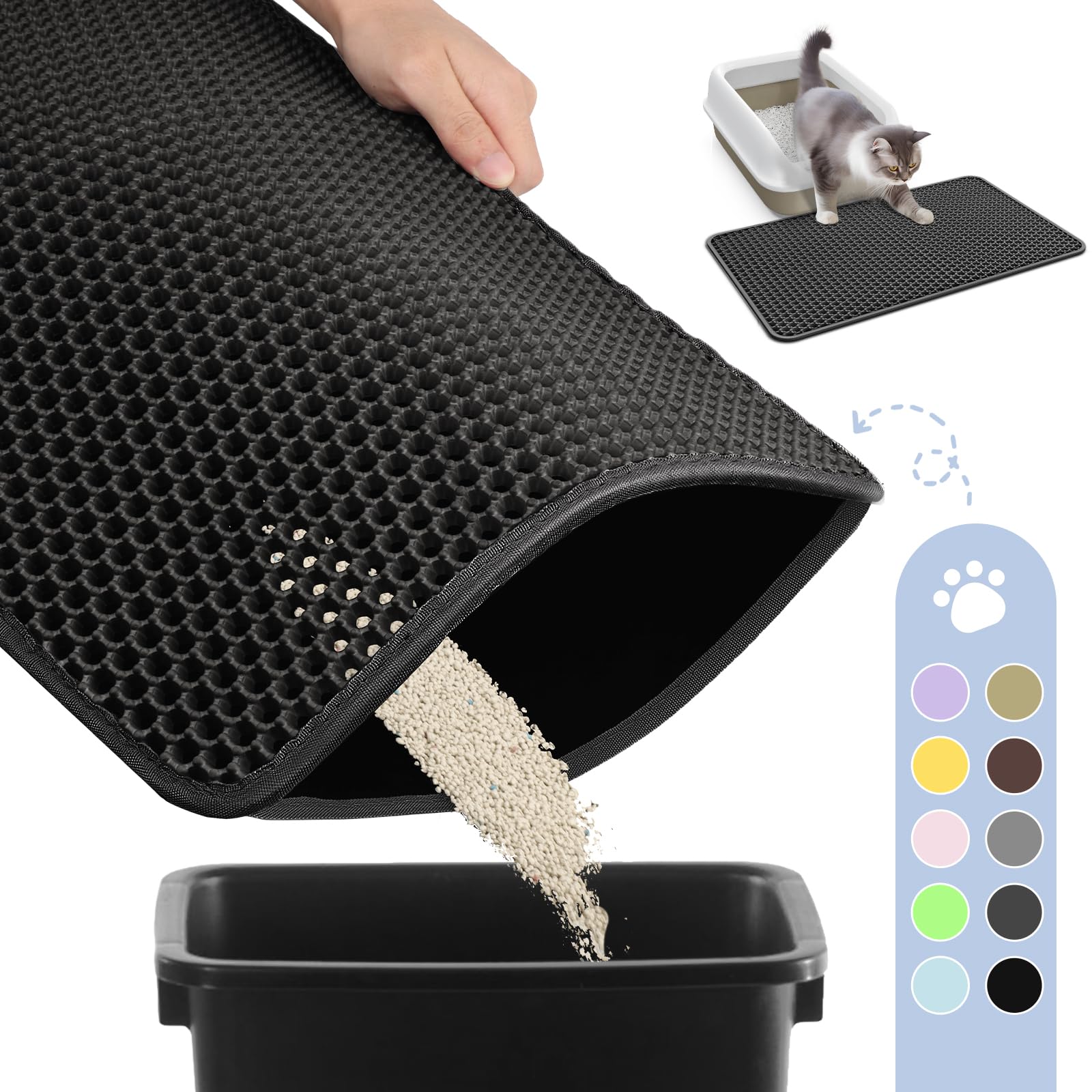 Powools cat litter mat front view demonstrates dual-layer litter trapping for cleaner floors.