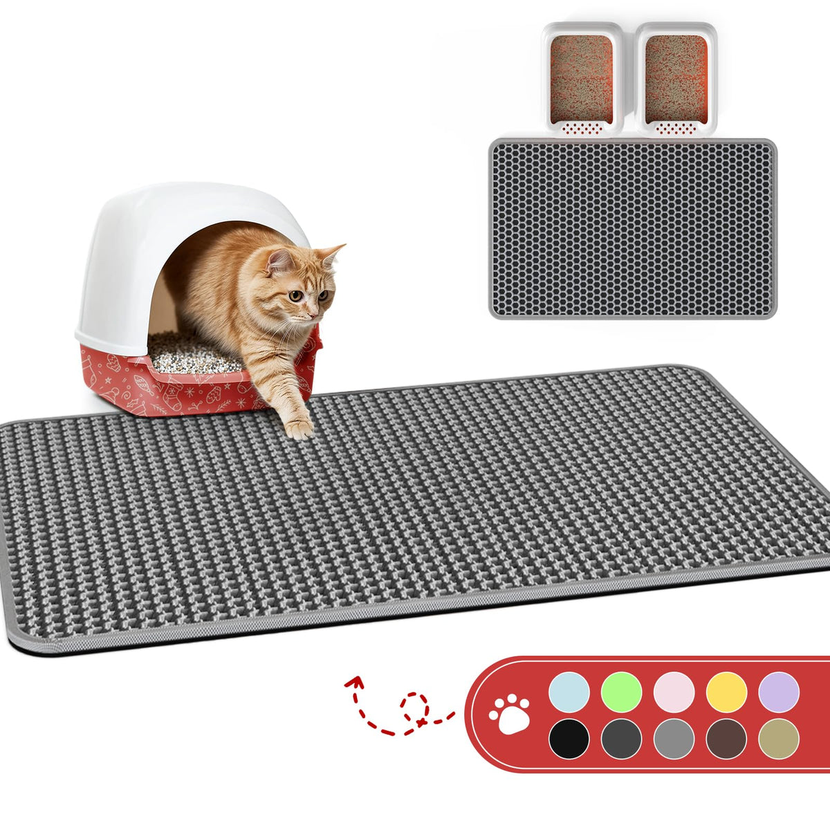 Powools cat litter mat front view shows large coverage trapping litter and protecting floors.