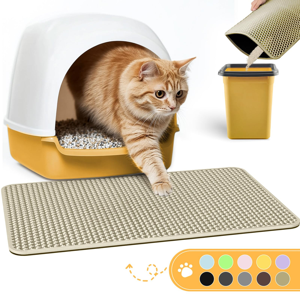 Powools cat litter mat honeycomb layer traps litter, keeping floors cleaner.