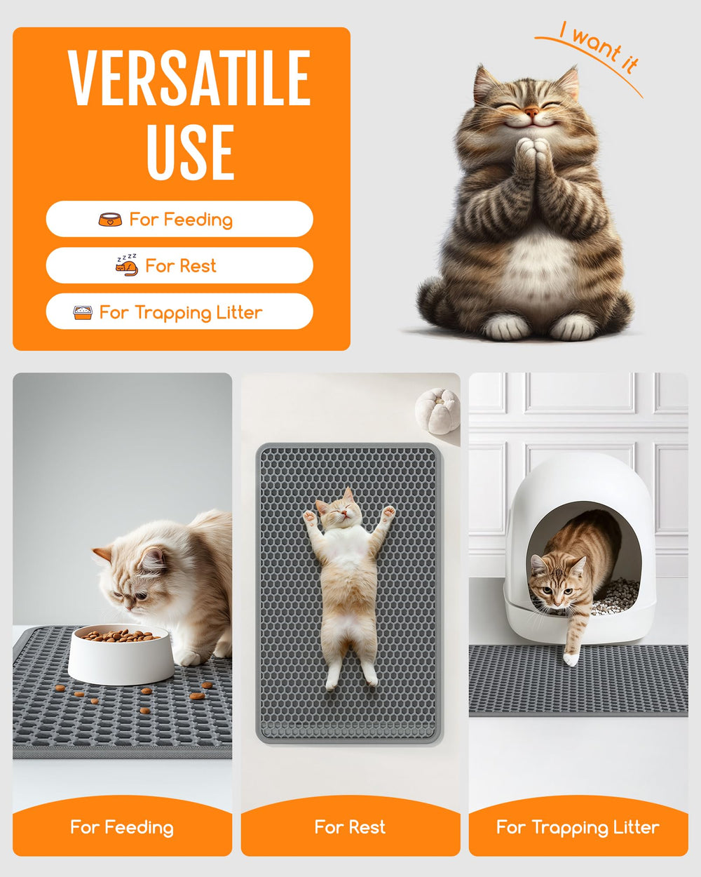 Powools cat litter mat soft EVA surface is paw-friendly and comfortable.