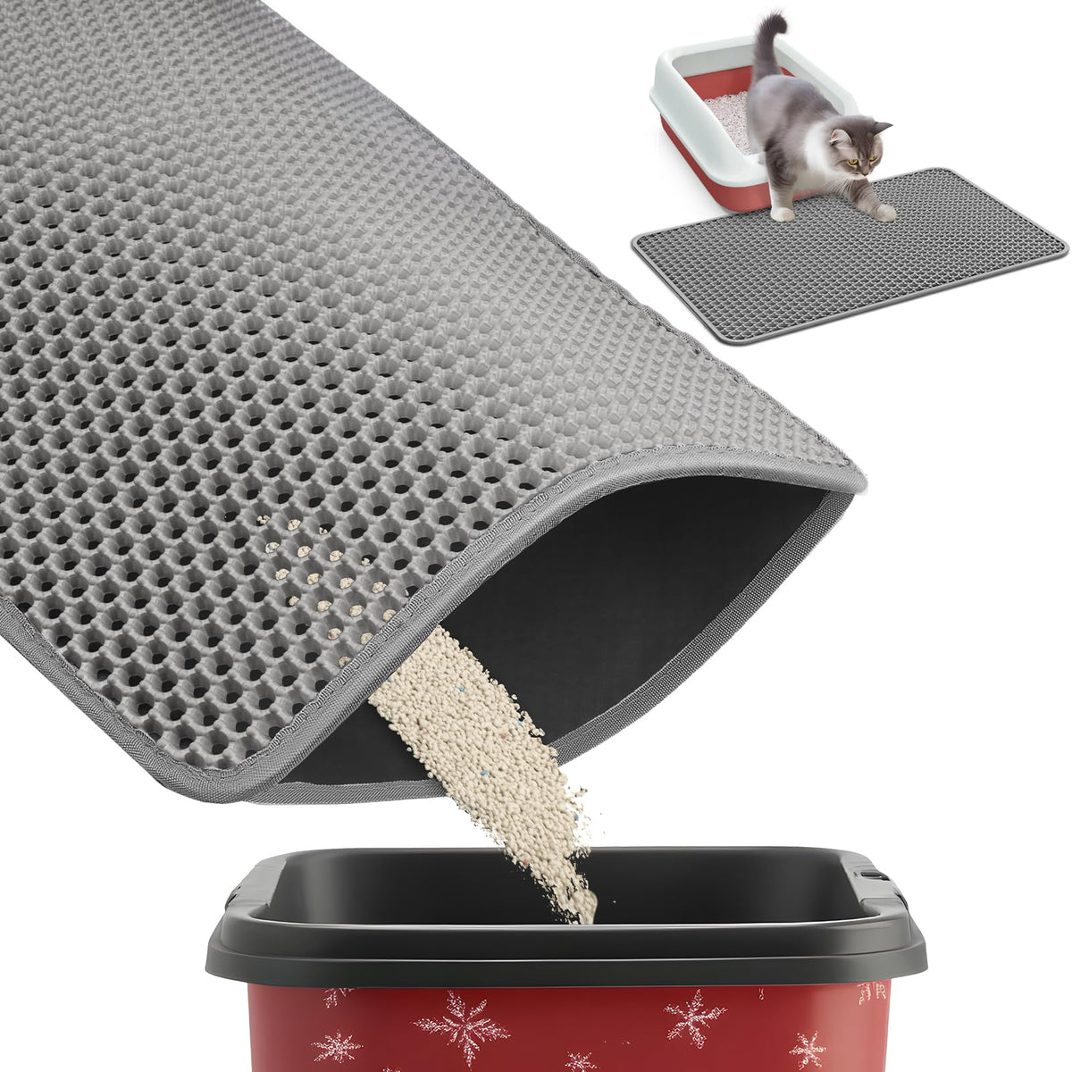 Powools cat litter mat top layer honeycomb traps litter and reduces tracking.