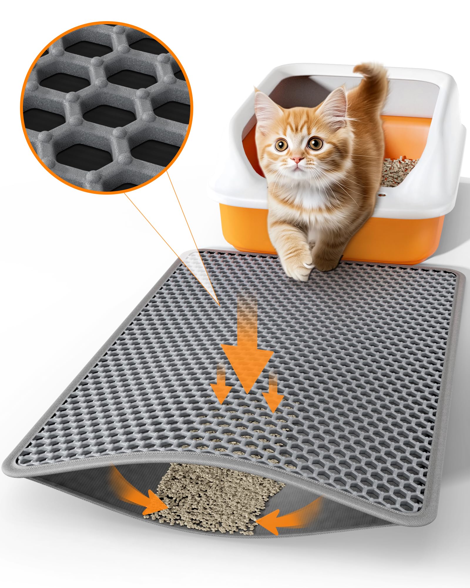Powools cat litter mat top layer honeycomb traps loose litter for cleaner floors.