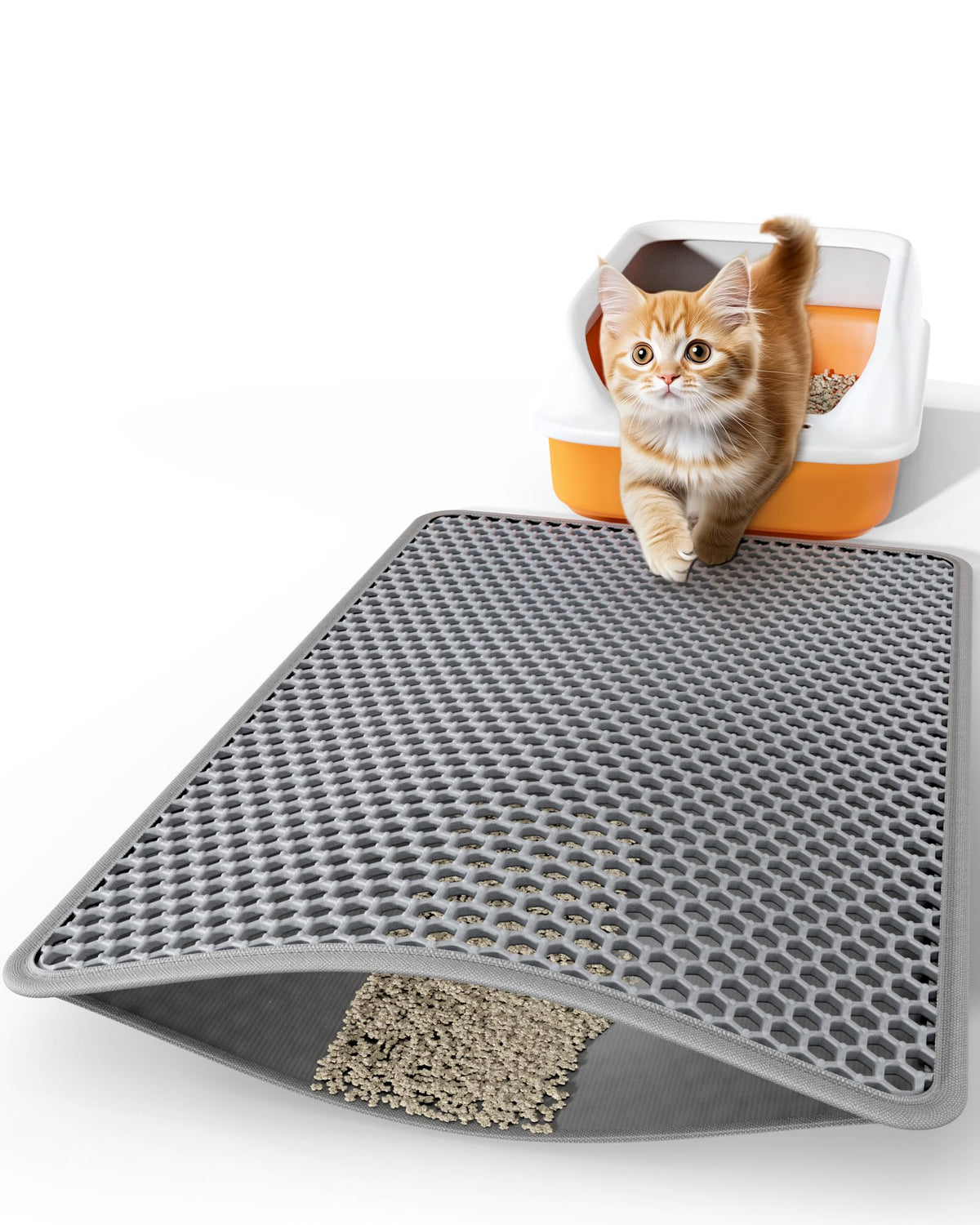 Powools Cat Litter Mat top view shows 30x24 inch layout to prevent tracking