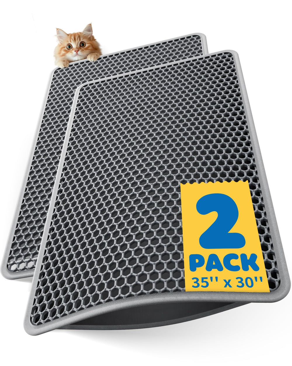 Powools cat litter mats top layer honeycomb holes trap loose litter for cleaner floors.