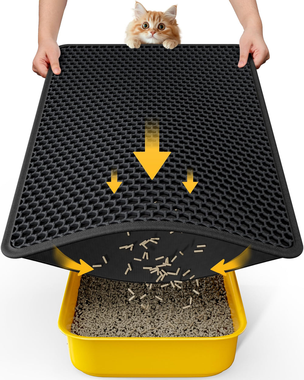 Powools litter mat front view demonstrates broad coverage for trapping litter