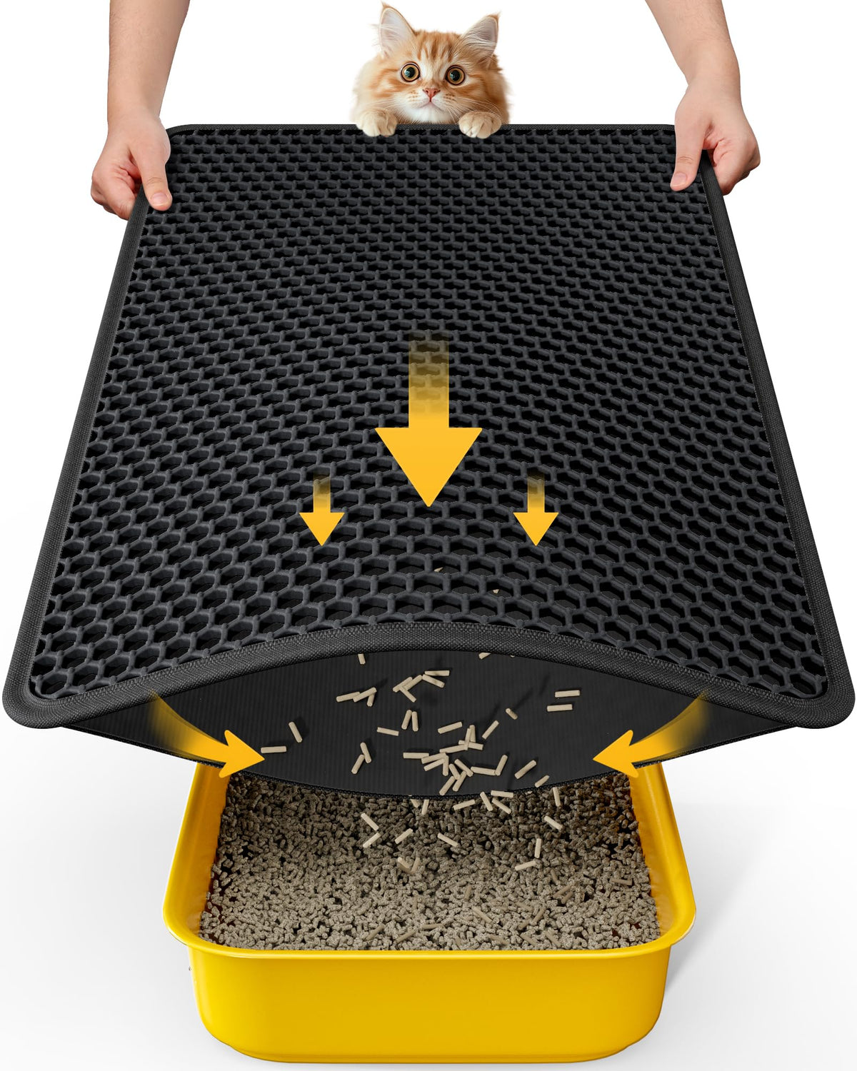 Powools litter mat front view demonstrates broad coverage for trapping litter