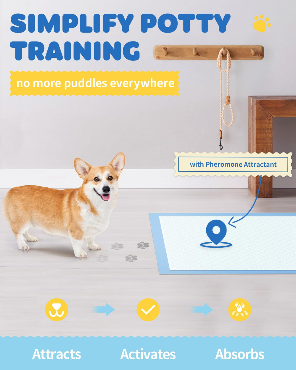 Powools puppy pads 22x22 backing closeup highlights leak-proof protection for floors