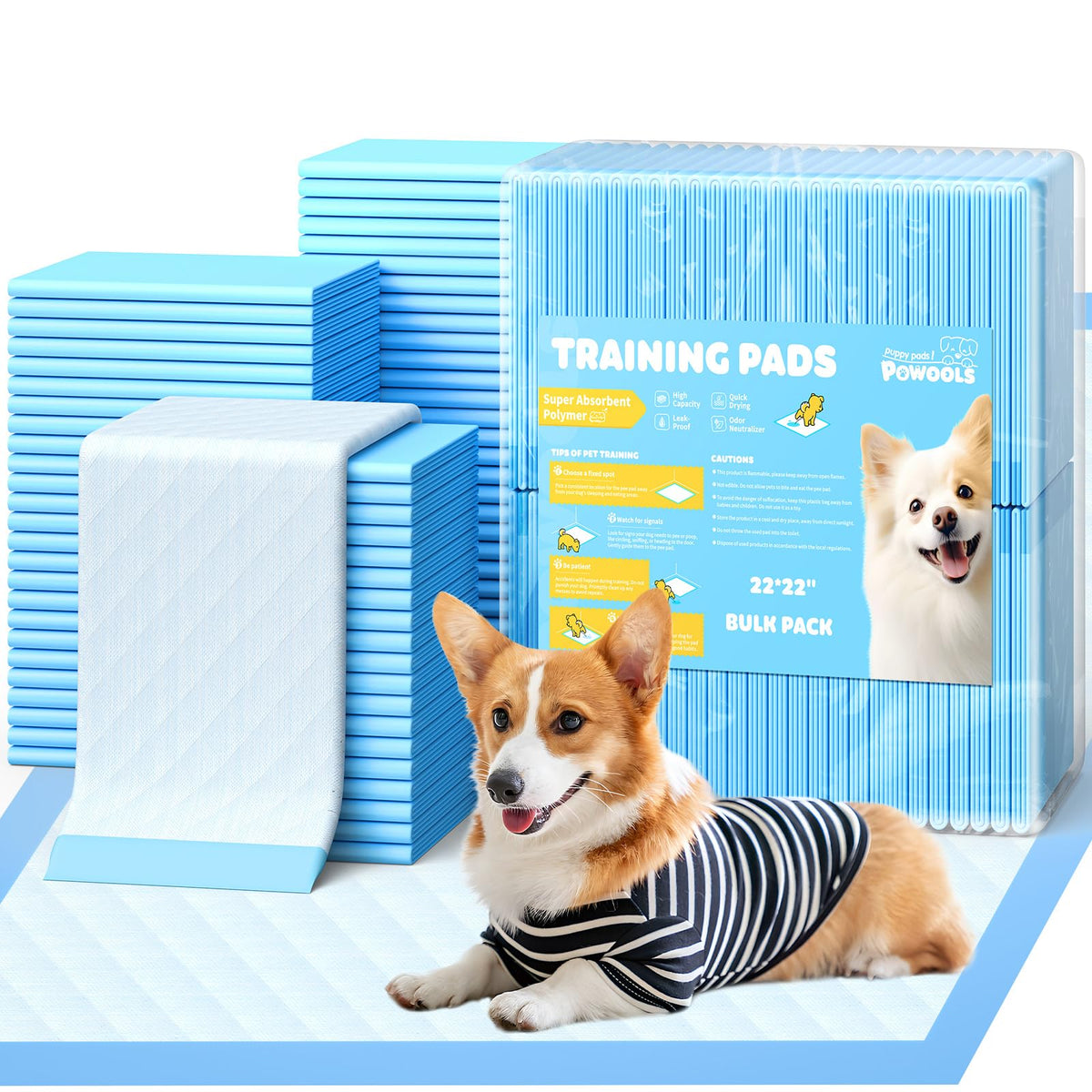 Powools puppy pads 22x22 pack open shows bulk value for easy training sessions