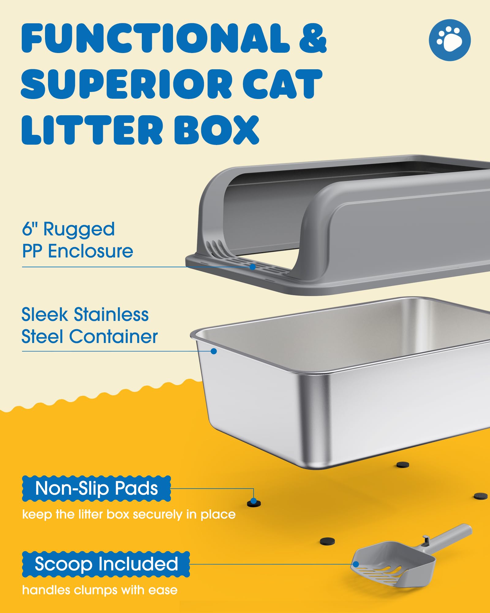 Powools scoops hanging on rim for easy access and cleanup